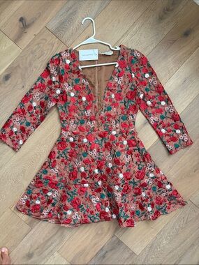 Lovers + Friends Red Rose Embroidered Lace Mini Dress